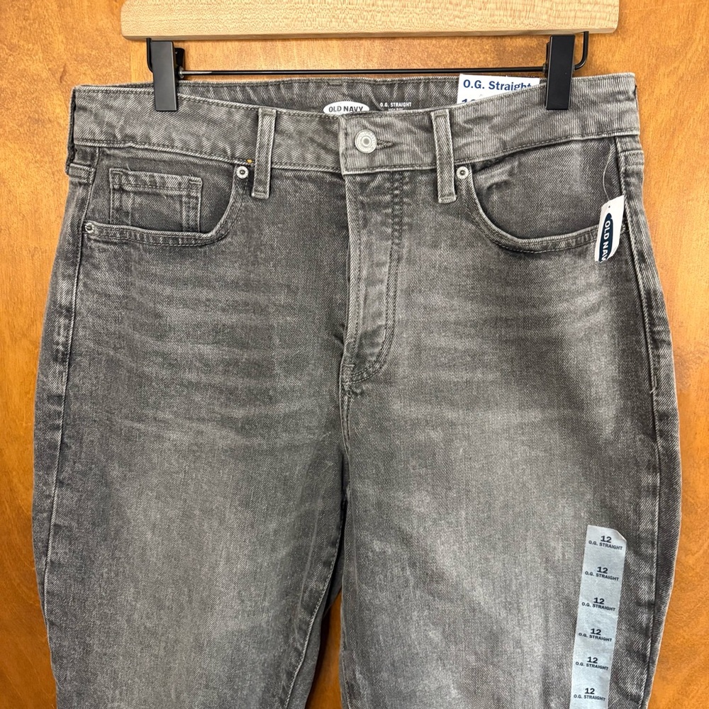 Old Navy Gray OG Straight Leg High Rise Jeans NWT Size 12 Button Fly Y2K Grunge - Picture 4 of 15